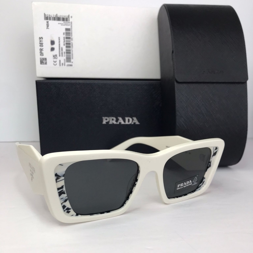 💯- Authentic New PRADAPR 08YS white havana black Sunglasses - Picture 11 of 16